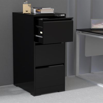 Mahmayi Victory Steel Japan OEM File Cabinet with Touch Screen Digital Lock with USB Charging Support, Portable Cabinet with 3 Storage Drawer, Vertical File Cabinet, Ideal for Office - Black