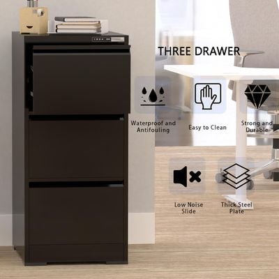 Mahmayi Victory Steel Japan OEM File Cabinet with Touch Screen Digital Lock with USB Charging Support, Portable Cabinet with 3 Storage Drawer, Vertical File Cabinet, Ideal for Office - Black