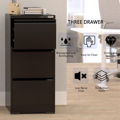 Mahmayi Victory Steel Japan OEM File Cabinet with Touch Screen Digital Lock with USB Charging Support, Portable Cabinet with 3 Storage Drawer, Vertical File Cabinet, Ideal for Office - Black