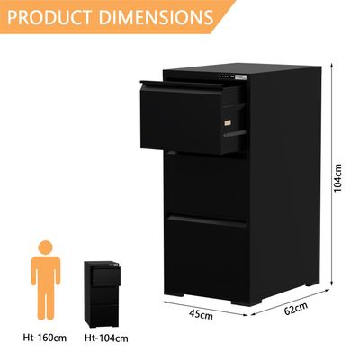 Mahmayi Victory Steel Japan OEM File Cabinet with Touch Screen Digital Lock with USB Charging Support, Portable Cabinet with 3 Storage Drawer, Vertical File Cabinet, Ideal for Office - Black