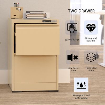 Mahmayi Victory Steel Japan OEM File Cabinet with Touch Screen Digital Lock with USB Charging Support, Portable Cabinet with 2 Storage Drawer, Vertical File Cabinet, Ideal for Office - Beige