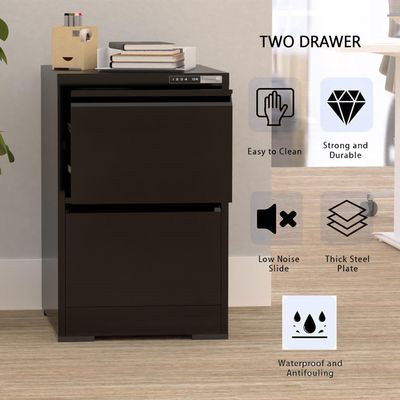 Mahmayi Victory Steel Japan OEM File Cabinet with Touch Screen Digital Lock with USB Charging Support, Portable Cabinet with 2 Storage Drawer, Vertical File Cabinet, Ideal for Office - Black