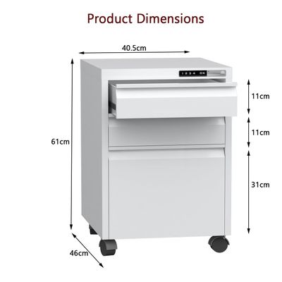 Mahmayi OEM File Cabinet with Touch Screen Digital Lock, Portable Cabinet with 3 Storage Drawer, Vertical File Cabinet, Caster Wheels Ideal for Office - White