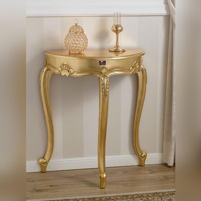 Console Table Arlette Half Moon French Baroque Style (Golden Leaf)