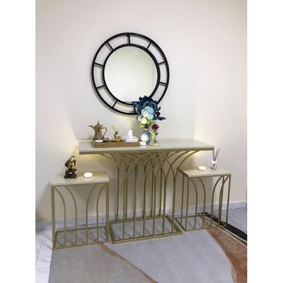 Wooden Twist Elegant Entryway Stainless Steel Base Marble Top Console Table ( Set of 3 )
