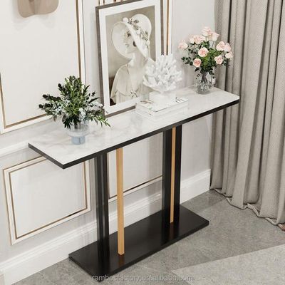 Wooden Twist Lilesville Entryway Stainless Steel Base Marble Top Console Table For Elegant Living Room