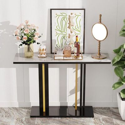 Wooden Twist Lilesville Entryway Stainless Steel Base Marble Top Console Table For Elegant Living Room