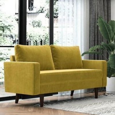 Wooden Twist Allay Designer Handmade Velvet Fabric Solid Wood Soft & Comfortable 2 Seater Sofa