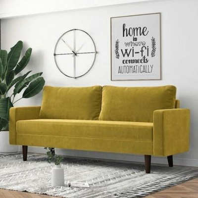 Wooden Twist Allay Designer Handmade Velvet Fabric Solid Wood Soft & Comfortable 3 Seater Sofa