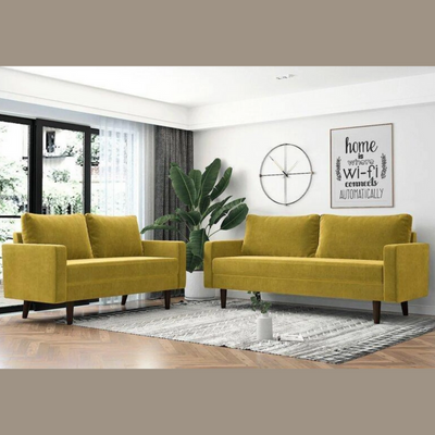 Wooden Twist Allay Designer Handmade Velvet Fabric Solid Wood Soft & Comfortable Sofa Set