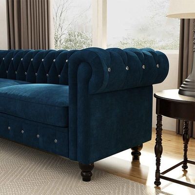Graceful 3 Seater Velvet Rolled Arm Chesterfield Sofa
