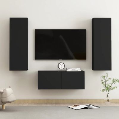 3 Piece TV Cabinet Set Black Engineered Wood