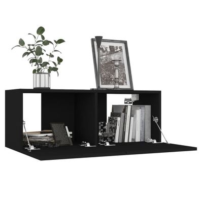 4 Piece TV Cabinet Set Black Engineered Wood