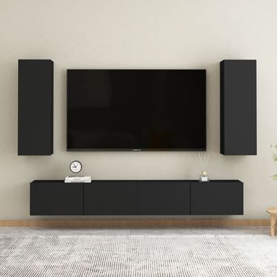 4 Piece TV Cabinet Set Black Engineered Wood