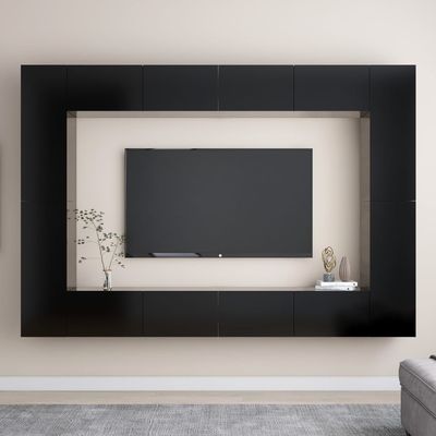 8 Piece TV Cabinet Set Black Engineered Wood