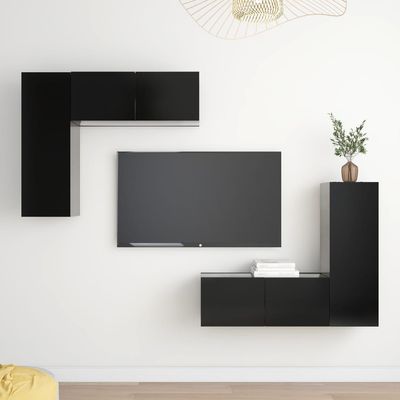 4 Piece TV Cabinet Set Black Engineered Wood