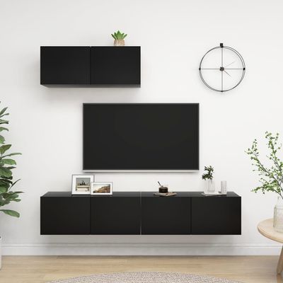 TV Cabinets 3 pcs Black Engineered Wood