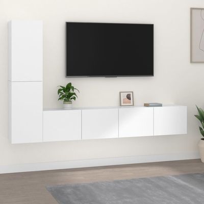 4 Piece TV Cabinet Set White Engineered Wood