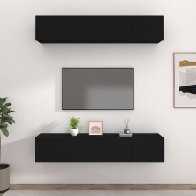 TV Cabinets 4 pcs Black 80x30x30 cm Engineered Wood