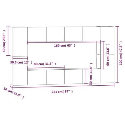 8 Piece TV Cabinet Set Black Engineered Wood