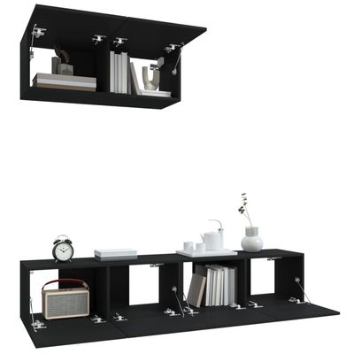 3 Piece TV Cabinet Set Black Engineered Wood