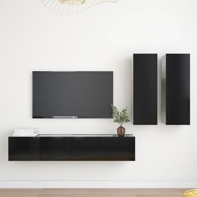 4 Piece TV Cabinet Set Black Engineered Wood