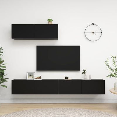 TV Cabinets 3 pcs Black Engineered Wood