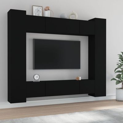 8 Piece TV Cabinet Set Black Engineered Wood