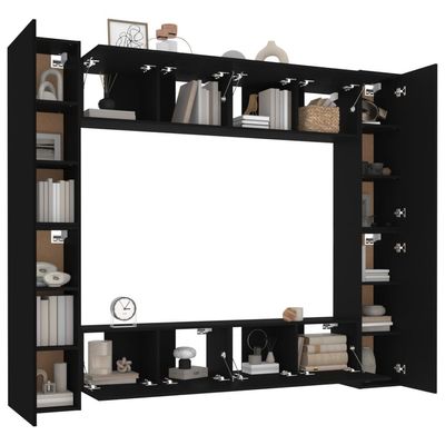 8 Piece TV Cabinet Set Black Engineered Wood