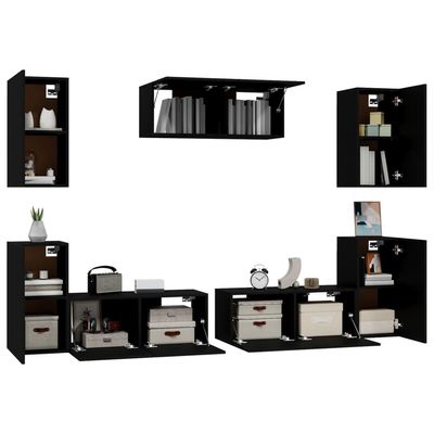 7 Piece TV Cabinet Set Black Engineered Wood