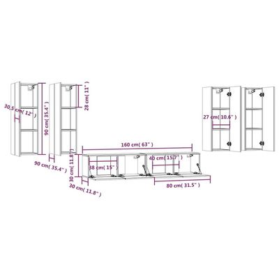 6 Piece TV Cabinet Set Black Engineered Wood