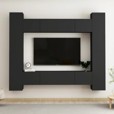 8 Piece TV Cabinet Set Black Engineered Wood