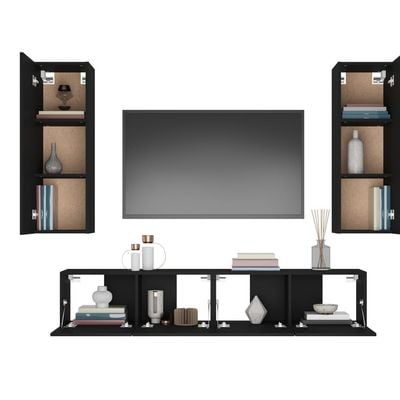 4 Piece TV Cabinet Set Black Engineered Wood