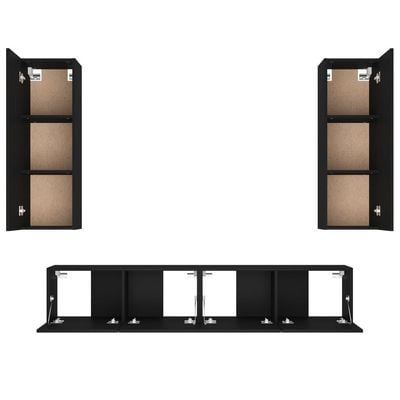 4 Piece TV Cabinet Set Black Engineered Wood