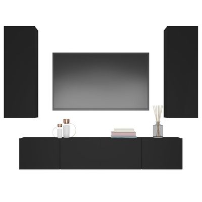 4 Piece TV Cabinet Set Black Engineered Wood