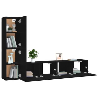 4 Piece TV Cabinet Set Black Engineered Wood