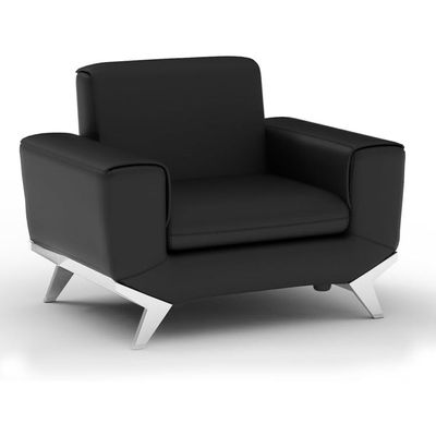 Mahmayi PU Leatherette Black Casual Single Seater Leather Sofa - Modern Executive Sofa, Office Lounge Seater With Stainless Steel Legs And High Density Foam Black Sofa (Single Seater)