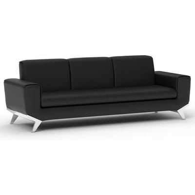 Mahmayi Three Seater Sofa PU Leatherette for Room, Modern Executive Sofa, Office Lounge Seater With Metal Legs & High Density Foam Sofa - Black