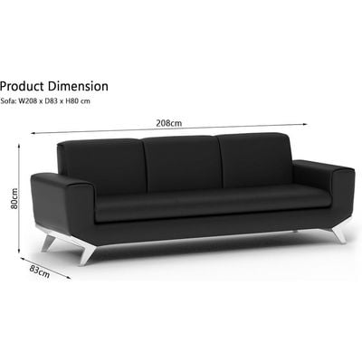 Mahmayi Three Seater Sofa PU Leatherette for Room, Modern Executive Sofa, Office Lounge Seater With Metal Legs & High Density Foam Sofa - Black