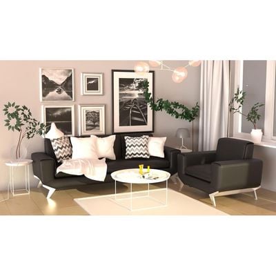 Mahmayi Three Seater Sofa PU Leatherette for Room, Modern Executive Sofa, Office Lounge Seater With Metal Legs & High Density Foam Sofa - Black