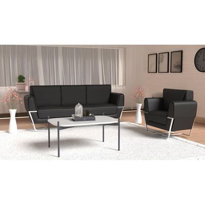 Mahmayi PU Leatherette Single Seater Black Casual Leather Sofa - Modern Executive Sofa, Office Lounge Seater With Stainless Steel Legs And High Density Foam Black Sofa (Single Seater)