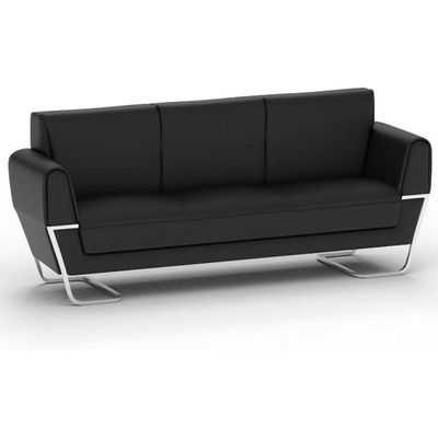 Mahmayi PU Leatherette Three Seater Sofa for Room, Modern Executive Sofa, Office Lounge Seater With Metal Legs & High Density Foam Sofa - Black