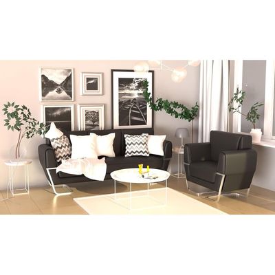 Mahmayi PU Leatherette Three Seater Sofa for Room, Modern Executive Sofa, Office Lounge Seater With Metal Legs & High Density Foam Sofa - Black