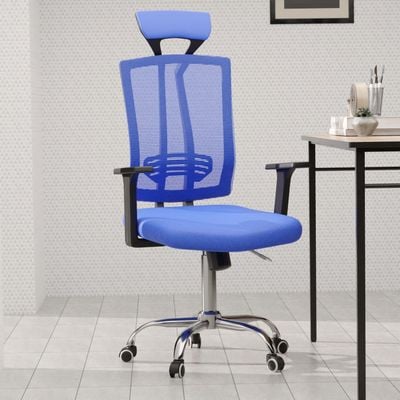 Mahmayi Ergonomic Adjustable Office Chair with Adjustable Arm Rests, Lumbar Support, Contoured Back, and Seat Cushion - Comfortable Seating Solution for Office and Home - Executive Contoured Back Blue