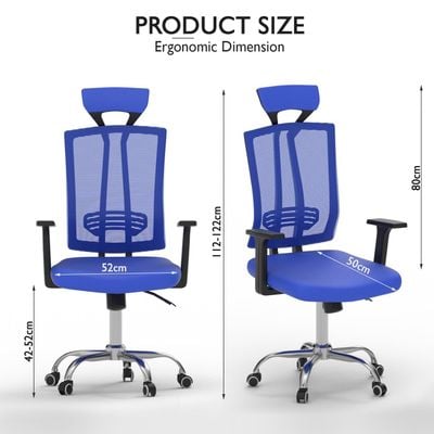 Mahmayi Ergonomic Adjustable Office Chair with Adjustable Arm Rests, Lumbar Support, Contoured Back, and Seat Cushion - Comfortable Seating Solution for Office and Home - Executive Contoured Back Blue