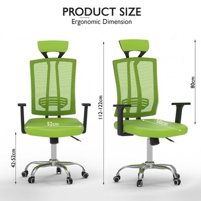 Mahmayi Ergonomic Adjustable Office Chair with Adjustable Arm Rests, Lumbar Support, Contoured Back, and Seat Cushion -Comfortable Seating Solution for Office and Home - Executive Contoured Back Green
