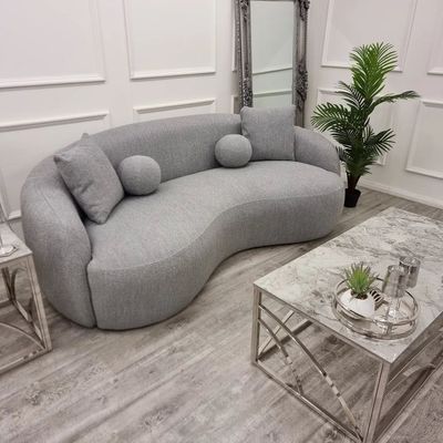 Wooden Twist Wave Boucle Fabric Modern 3 Seater Sectional Sofa