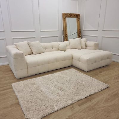 Wooden Twist Bubble Design Tufted Boucle Fabric Modern 5 Seater Sectional Sofa