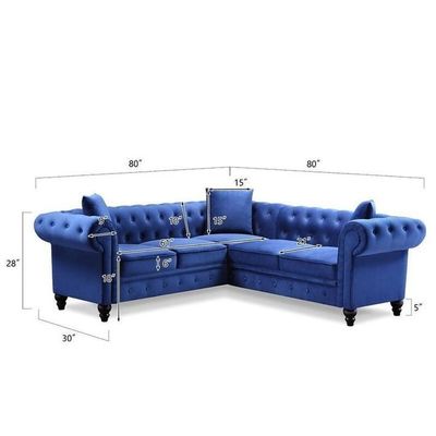 Chesterfield Luxurious Velvet Symmetrical Corner Sectional With Table And Cushions