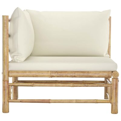 Garden Corner Sofa with Cream White Cushions Bamboo